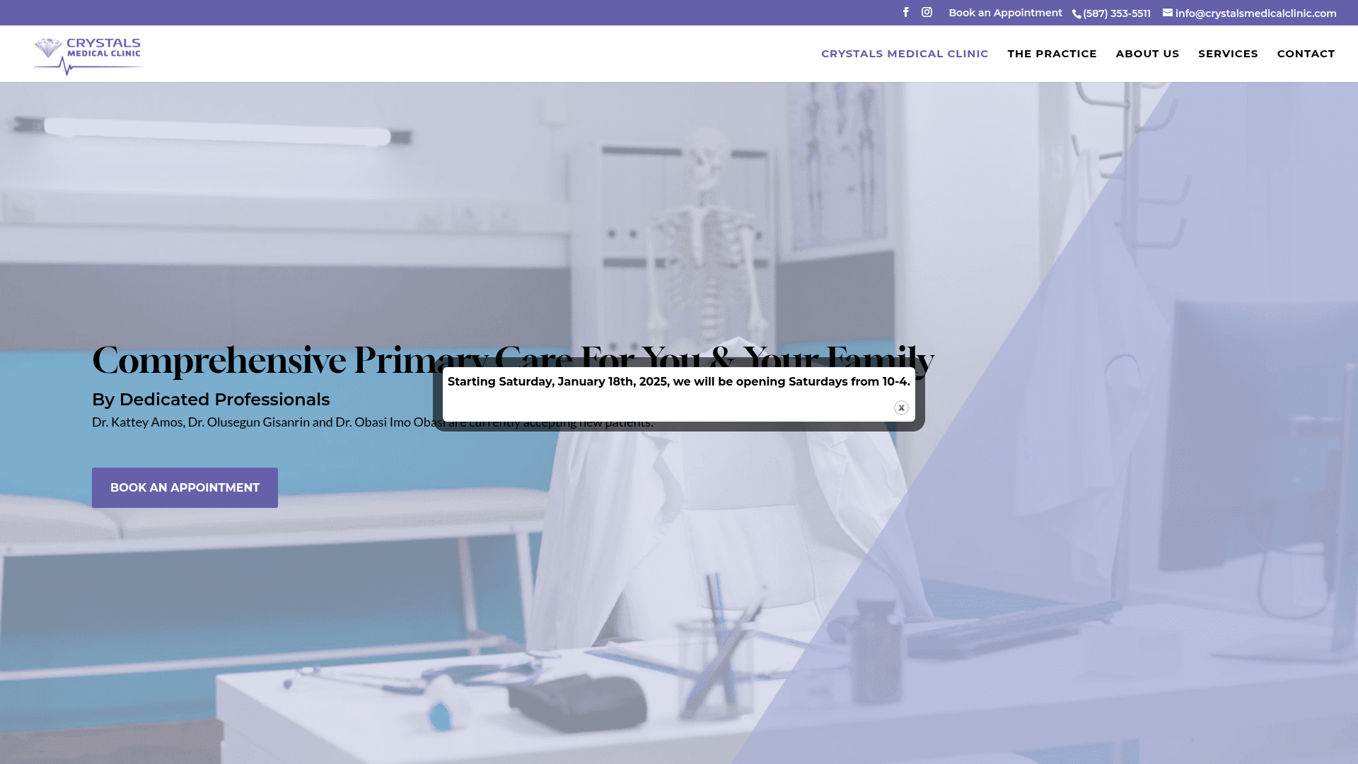 Crystals Medical Clinic website screenshot